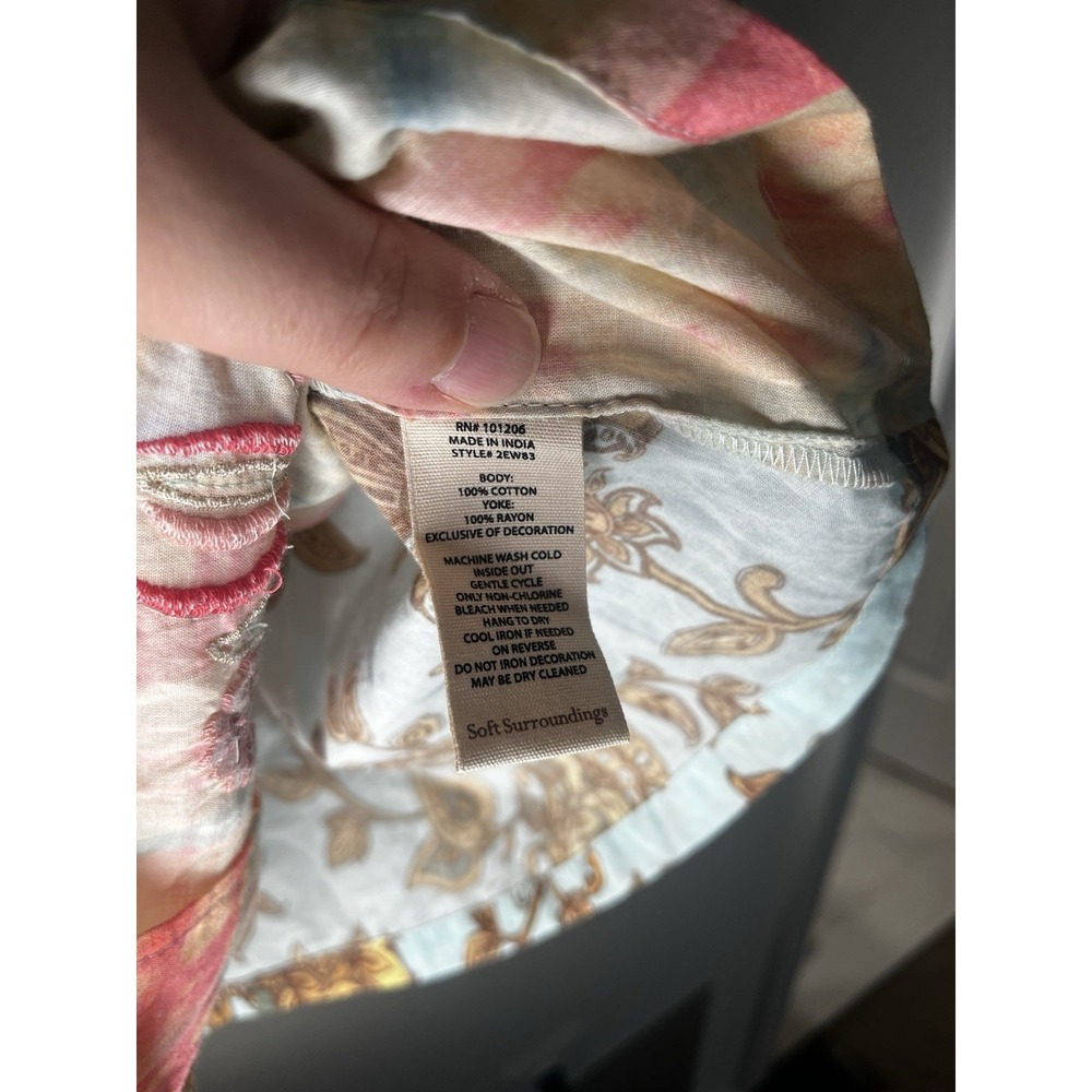 NWT Soft Surroundings Descansa Tunic Button Down Shirt Sz L Aquatic Patchwork - Picture 5 of 8